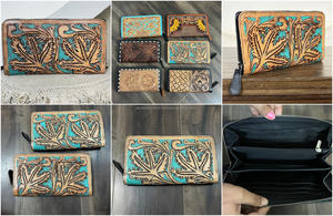 2025 Latest Design Hand Tooled Cow Leather <b>Wallet</b> Fashion Trendy Genuine Leather Zipper Closure <b>Card</b> <b>Holder</b> Clutch for Women's - Product Image 3