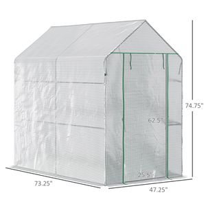 Serra Portatile 47x73x75 Bianca con 4 Ripiani e Porta Avvolgibile per Coltivazione di Piante e Fiori, in Vetro Temperato e Materiali PVC - Product Image 3