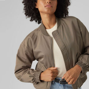 Woman Bomber Jacket <b>Coat</b> Autumn Solid Zipper Closure Cropped Jackets <b>For</b> <b>Women</b> Vintage Long Sleeve High Quality Female Outerwear - Product Image 5