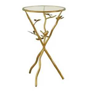 Modern Black Bird Branch Accent <b>Table</b> <b>Round</b> Glass Top <b>Side</b> <b>Table</b> with Unique Nature Inspired Tripod Metal Base for Living Room - Product Image 1