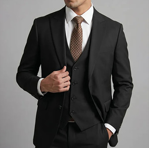 Traje de Negocios de Lana Negro para Hombre, Corte Regular, Estilo Británico, Solapa con Muescas, Tres Piezas, Antiencogimiento - Product Image 5