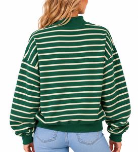 Wholesale Custom <b>Women</b>’s Oversized Mock Neck <b>Sweatshirt</b> <b>Christmas</b> Striped Design MERRY Gingham Letter Patch Applique - Product Image 3
