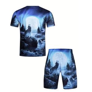 Ensemble de vêtements pour hommes imprimé numérique 3D tendance : T-shirt et short par sublimation, style streetwear estival, survêtement vintage de haute qualité - Product Image 2