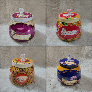 Recipiente Metálico Decorativo para Frutos Secos con Tapa, Contenedor Metálico con Diseño Colorido de Vaca para Almendras, Nueces, Dulces y Bocadillos - Product Image 5
