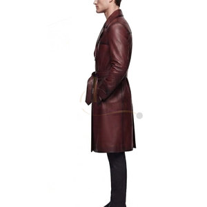 Manteau long en cuir pour homme, modèle classique, fermeture boutonnée, manches longues, col élégant, imperméable – Le choix tendance - Product Image 3