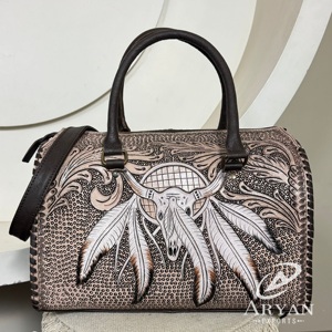 Vintage Fashionable <b>Tooled</b> Cow <b>Leather</b> Large Capacity Duffel Bags Western Style Crossbody Overnight Travel Weekender Handbags - Product Image 1