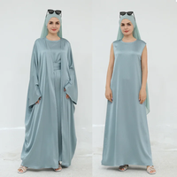 Ensemble Abaya Deux Pièces en Chiffon Simple et Modeste pour Femme, Style Turc, 100% Coton, Longueur Ras du Sol, pour Soirée/Fête/ Prière, Taille Naturelle