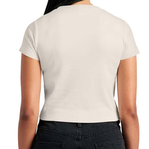 T-shirt court côtelé basique pour femme, à manches courtes, col rond, coupe ajustée, uni, extensible, léger, pour le quotidien - Product Image 6