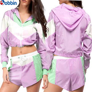 Conjunto corto cortavientos para mujer, nuevo conjunto cortavientos de nailon unisex a la moda, personalizado, con cremallera, elástico e impermeable para mujer - Product Image 5