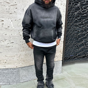 Sudadera con Capucha Extra Grande para Hombre, Color Negro Sólido, Diseño con Bolsillos, Corte Casual, Tejido de Felpa Francesa, Ropa de Otoño - Product Image 6