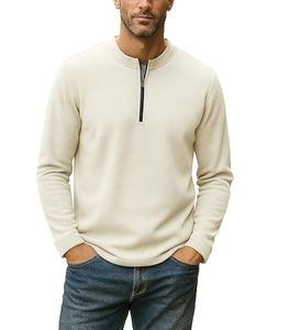 Camiseta de Hombre, Venta Directa de Fábrica OEM, 100% Algodón, Cuello Henley con Cierre de Cremallera, Logotipo Personalizado, Manga Larga, 220 GSM, Transpirable - Product Image 1