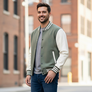 New Arrived 100% <b>Wool</b> Canvas Baseball Varsity Jacket Men's Custom Logo High Quality High Street Unique 2 Tone Winter Jacket - Product Image 6