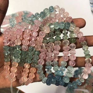 Perles en vrac de pierres précieuses naturelles sculptées en forme de melon, Morganite rose et Aigue-marine bleue, 7mm 8mm, certifiées IGI, pour bijoux, stock Alibaba régulier - Product Image 3