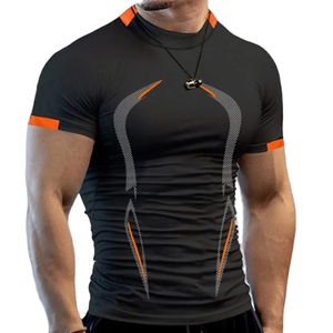 T-shirt de sport en coton haute élasticité pour homme, coupe classique, imprimé à l'avant, décontracté, uni, séchage rapide, respirant, confortable pour le fitness - Product Image 2
