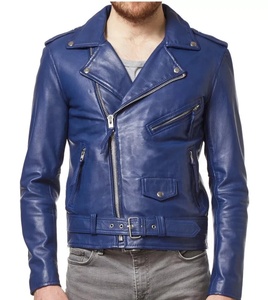 Men's Brando Polyester/Cotton Casual Stylish Royal Blue <b>Biker</b> <b>Jacket</b> Winter Stand Collar Zipper Front Solid Color OEM Service - Product Image 1