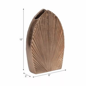 Formscape Modern Bronze <b>Vase</b> With <b>Ribbed</b> Texture 12x8x3 Inch Handmade Decorative Flower Holder - Product Image 1