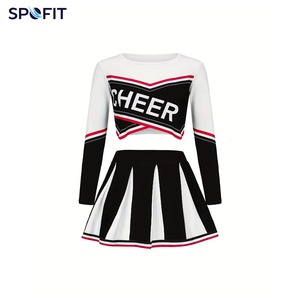 Uniforme de cheerleading SPOFIT, jupe rayée verte et jaune, ensemble haut court avec pompons, costume pour femmes adultes - Product Image 6