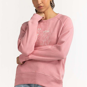 Poids lourd rose unisexe adulte polaire doublé sweat personnalisé surdimensionné fleur broderie conception tissé solide hiver écologique - Product Image 1
