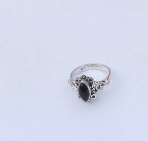 Women's 925 Sterling Silver Black Onyx Oval Marquise Bezel Setting Gemstone Vintage Filigree Scrollwork <b>Statement</b> <b>Ring</b> Rose Gold - Product Image 1