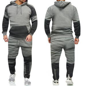 Conjunto Deportivo Informal con Capucha y Bloques de Color Gris para Hombre, Manga Larga, con Bolsillos Laterales, Ropa Deportiva para Otoño - Product Image 1