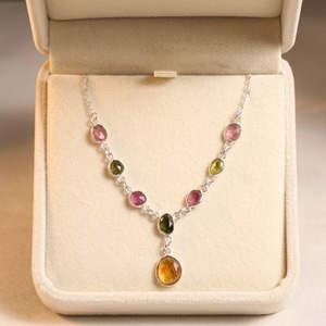 Natural Multi Tourmaline Necklace 925 Sterling Silver Handmade Gemstone Adjustable Link Chain Necklace Minimalist <b>Gift</b> for Women - Product Image 6