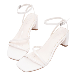 Ann'S Women's White Square <b>Toe</b> Block Heel Sandals With Ankle Strap Mid Heel Elegant PU Summer Shoes - Product Image 1