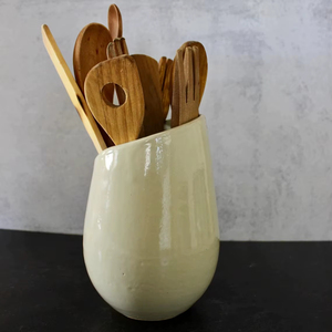 Handcrafted Porcelain Utensil Holder Elegant <b>Etched</b> Design Smooth Glaze Heat Resistant Stable Base Kitchen Counter Organizer - Product Image 6