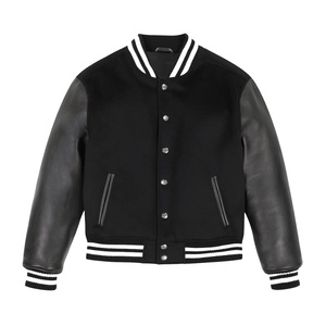 Design Your Own High Quality Discharge Printed Slim Leather <b>Fleece</b> Letterman Winter <b>Jacket</b> Streetwear for Men - Product Image 1