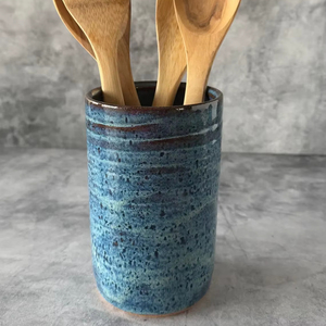 Support à ustensiles en porcelaine à glaçure réactive, finition mouchetée, paroi épaisse, résistant à la chaleur, base stable, organisateur de rangement pour comptoir de cuisine - Product Image 2