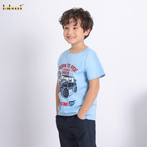 Boy's Short Sleeve T-<b>Shirt</b> Casual Style O-Neck Embroidered Jeep Blue Organic Cotton Flannel Printed Breathable Eco-Friendly - Product Image 5