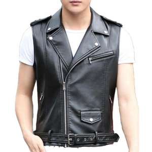 Col noir sans manches PU gilet veste hommes simple boutonnage haut et bas avec poches Faux cuir gilets manteau S M L XL XXL XXXL - Product Image 2