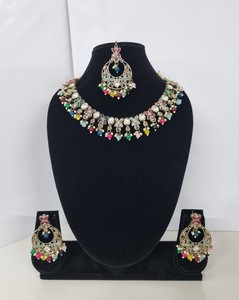 Elegant Floral Kundan Choker <b>Set</b> Antique Gold Plated Necklace Matching Tikka & Bollywood Style Party Wear Jewelry for & Weddings - Product Image 1