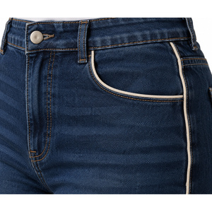 Jeans de Mezclilla para Mujer, Cintura Alta, con Ribete en Contraste, Corte Ajustado, Elásticos, Bordados, Talla XL, Color Índigo - Product Image 4