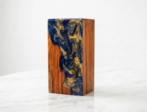 Blue Gold Resin Wood Urn – Handmade <b>Memorial</b> Cremation <b>Box</b> Luxury Blue & Gold Resin Cremation Urn Premium Blue & Gold Wooden Urn - Product Image 1