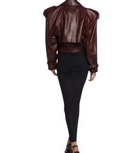 Premium Style High Quality Women's Cow Skin <b>Leather</b> <b>Jackets</b> Canvas Zipper 100% Polyester <b>Burgundy</b> Color Winter Fashion - Product Image 5
