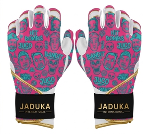 Guantes de bateo de piel azul de la serie Bruc Bolt Bear, con puño largo, color azul Carolina, cierre de velcro, unisex, para adultos, para entrenamiento. - Product Image 3