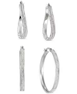 2-Pc. Set di orecchini a cerchio con Glitter ondulati e rotondi in argento Sterling | Macacy's - Product Image 4
