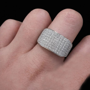Round Brilliant Cut Pave <b>Set</b> Moissanite Diamond Wide Band <b>Ring</b> Iced Out Style Statement Wedding Band 925 <b>Sterling</b> <b>Silver</b> Jewelry - Product Image 4