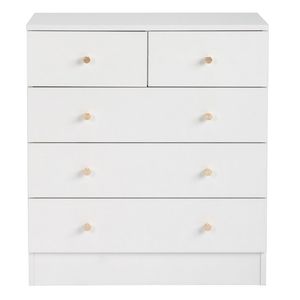 Comò Moderno Semplice a 5 Cassetti in Legno Massello di Quercia con MDF Bianco per Appartamento, Soggiorno, Camera da Letto, con Funzionalità di Stoccaggio e Dettagli in Acciaio Metallico - Product Image 5