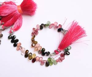 Perles en tourmaline naturelle facettées en forme de cœur, 8 pouces, taille 6-6,5 mm, perles de pierres précieuses en tourmaline multicolores de haute qualité - Product Image 6