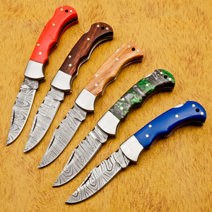 New Arrivals Handmade Damascus Steel Folding Pocket (Wood & Resin <b>Handle</b>) <b>Knives</b> with Sheath Customizable OEM Industrial - Product Image 5