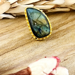 Hot Selling Boho Gemstone <b>Ring</b> Vintage Brass <b>Rings</b> for Women 18k Gold Plated Beaded Tribal <b>Statement</b> for Wholesale/OEM/ODM - Product Image 1