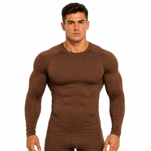 <b>Men</b> Rash Guard Solid Color <b>Compression</b> <b>Shirt</b> High Quality Gym Top Breathable Long Sleeve Athletic Underwear Fitness Sportswear - Product Image 5