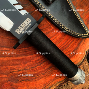 มีด RAM BO First Blood II Cinematic Warrior Knife แบบ DIY สำหรับเอาตัวรอด ทำด้วยมือ ใบมีดคงที่ เหล็กกล้าคาร์บอน ด้ามไม้ ของสะสมจากภาพยนตร์ - Product Image 5