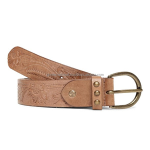 Cinturones de cuero real hechos a mano, cinturones de herramientas de cuero occidental grabados florales tallados a mano con estilo, cinturón de vaquero de cuero tostado Unisex - Product Image 2