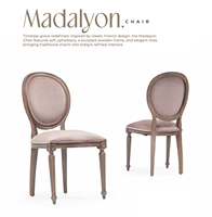 Chaise d'appoint de salle à manger d'hôtel en bois massif de style français, rembourrée, avec coussin en mousse, doublure en polyester, dossier solide et pieds coniques pour usage intérieur