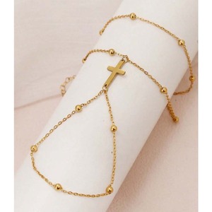 Bracciale a Doppio Strato con Catena Incrociata, Colore Oro, con Perline, Gioiello da Mano per Donna, Stile Semplice, Lunghezza Standard - Product Image 5