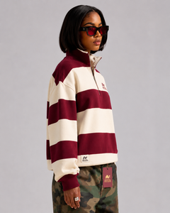Sweat-shirt polaire uni pour femme Silk Road, couleur bordeaux, col demi-zip, décontracté, pour l'été, anti-boulochage, polyester/coton - Product Image 6
