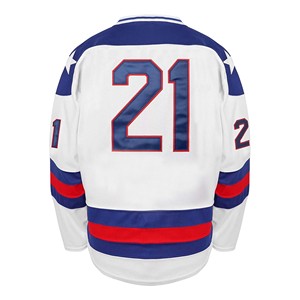 Jersey de Hockey sobre Hielo Personalizado para Hombre, Blanco/Azul/Rojo, Cuello Redondo, Manga Larga, Transpirable, de Secado Rápido, Tejido de Malla de Poliéster Ecológico - Product Image 1