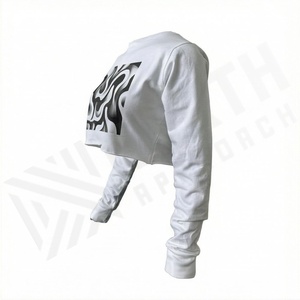 เสื้อครอปท็อปผู้หญิงผ้าฝ้ายสีตามสั่ง แขนยาว ถักลายพิมพ์ที่ชายเสื้อ สไตล์สตรีทแวร์ ฟิตเนส ออกกำลังกาย เสื้อยืดแอคทีฟแวร์ - Product Image 3